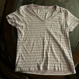Tommy Hilfiger Women's Light Pink and White Striped Tee